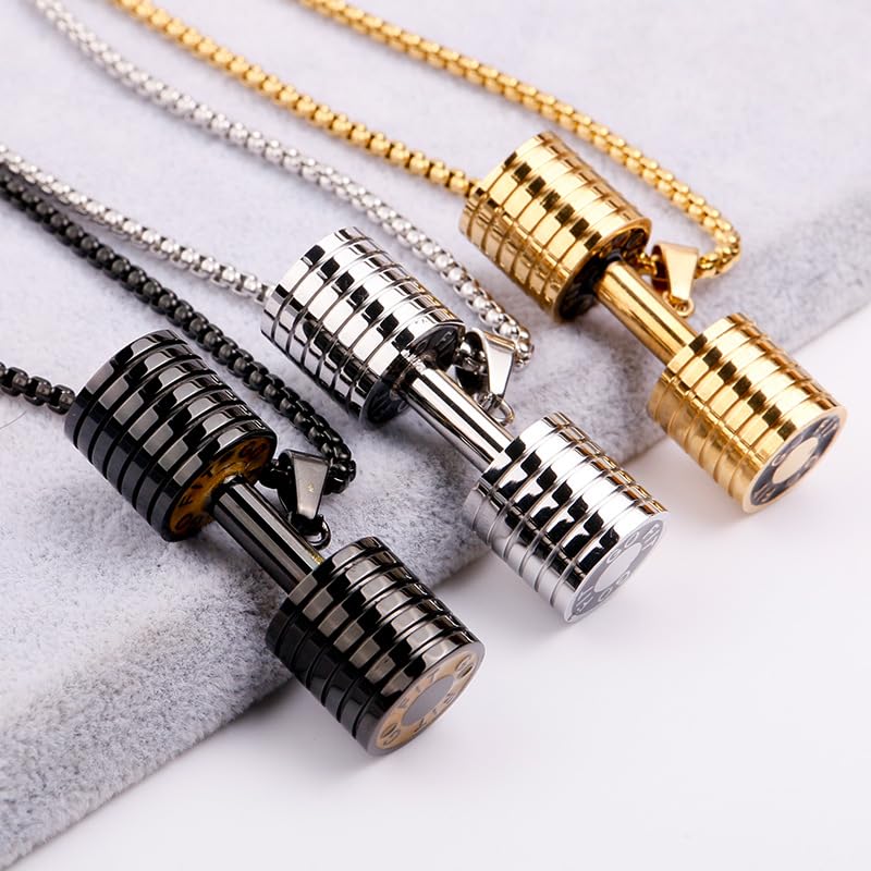 JAJAFOOK Men's Dumbbell Pendant Necklace, Solid 316L Stainless Steel, Fitness Bodybuilding Gym Jewelry, Sweat-Resistant Workout Accessory with 24 Inch Chain Black - Image 5